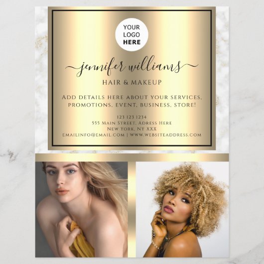 Foto Logo QR-code Moderne Promotionele Gouden Marm Flyer (Voorkant)
