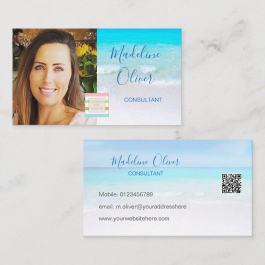 Foto Logo QR Code Ocean Beach Zee Travel Blue Visitekaartje (Voorkant / Achterkant)