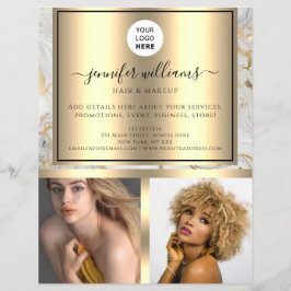 Foto Logo QR Code Promotie Goud Modern Marmer Flyer