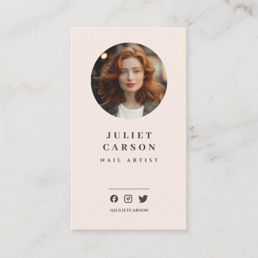 Foto logo QR code Social Media Blush Pink Visitekaartje (Voorkant)