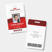 Foto Logo Red Sjabloon Employee Name Nurse ID Badge (Voor- en achterkant)