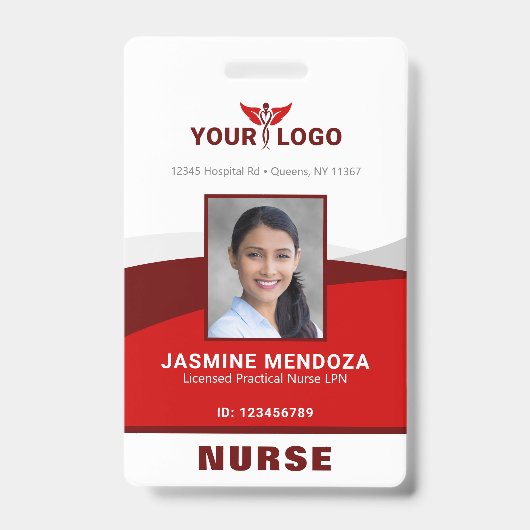 Foto Logo Red Sjabloon Employee Name Nurse ID Badge (Voorkant)