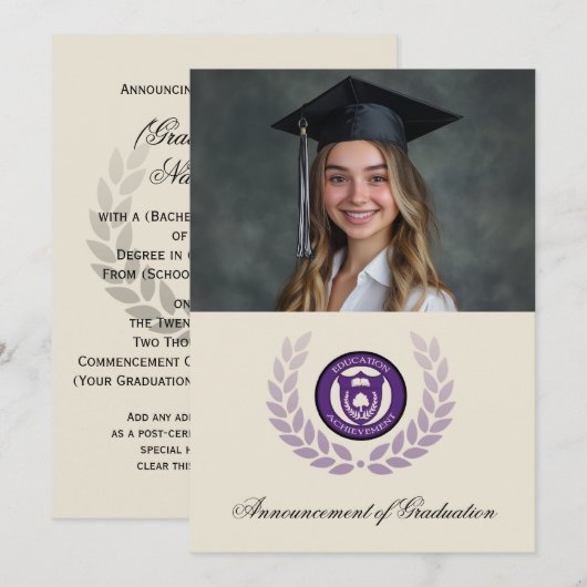 Foto Logo School College Afstudeeraankondigingen Kaart (Voorkant / Achterkant)