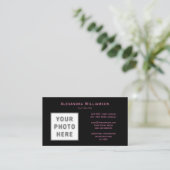 Foto Logo Sjabloon dubbelzijdig roze tekst zwart Visitekaartje (Staand voorkant)