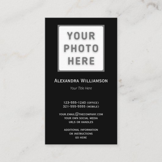 Foto Logo Sjabloon Gewoon dubbelzijdig zwart Visitekaartje (Voorkant)