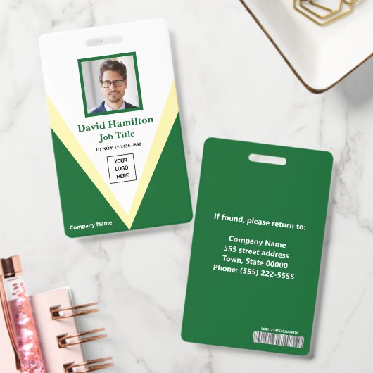 Foto Logo Streepjescode Groen Wit Geel Geometrisch Badge (Kantoor)
