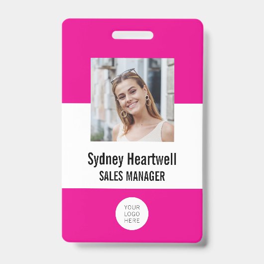 Foto Logo Streepjescode Heet Roze Badge (Front)