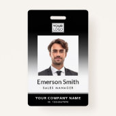 Foto logo zwart verloop moderne medewerker id badge (Voorkant)
