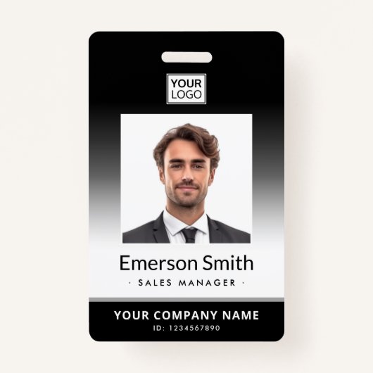 Foto logo zwart verloop moderne medewerker id badge (Voorkant)