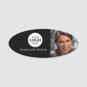 Foto Logo Zwart Wit Eenvoudig Ovaal Naamplaatje (Voorkant)