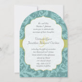 Foto Love Bird Damask Wedding Invite Kaart (Voorkant)