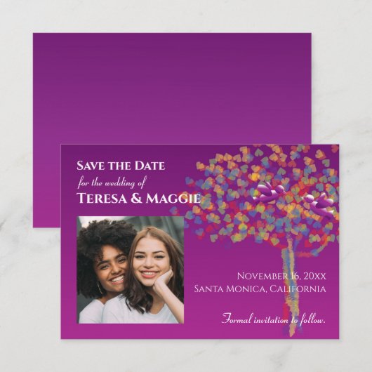 Foto: Lovevogels Cassis Paars Save the Date (Voorkant / Achterkant)