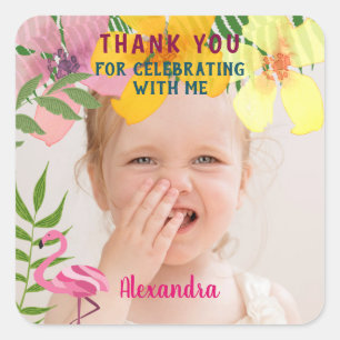 Foto Luau Tropische Bloemen Bedankt Vierkante Sticker