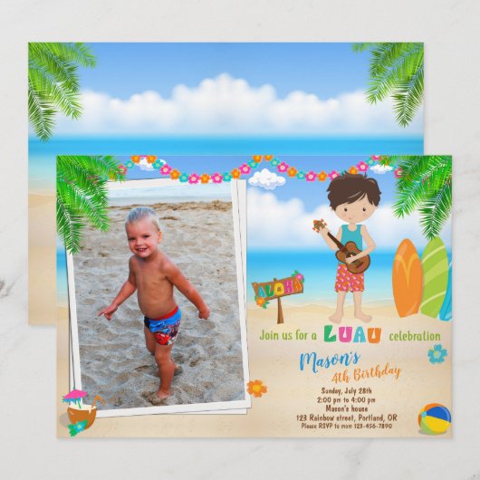 Foto Luau verjaardagsuitnodiging Luau-uitnodiging Kaart (Voorkant / Achterkant)