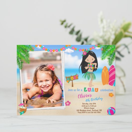 Foto Luau verjaardaguitnodiging Luau uitnodiging 1 (Staand voorkant)