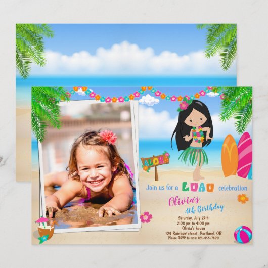 Foto Luau verjaardaguitnodiging Luau uitnodiging 1 (Voorkant / Achterkant)