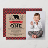 Foto Lumberjack 1e verjaardagsfeestje uitnodiging (Voorkant / Achterkant)