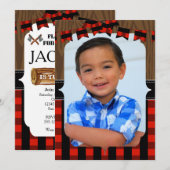 Foto: Lumberjack 1st Birthday Party Invitation Kaart (Voorkant / Achterkant)