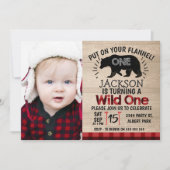 Foto: Lumberjack Wood 1st Birthday Uitnodiging (Voorkant)