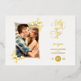 Foto Luxury Real Golden Modern Botanical Lijst Folie Uitnodiging