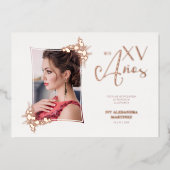 Foto Luxury Real Roos Gold Modern Botanical Lijst Folie Uitnodiging (Voorkant)