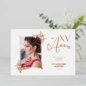 Foto Luxury Real Roos Gold Modern Botanical Lijst Folie Uitnodiging (Staand Voorkant)