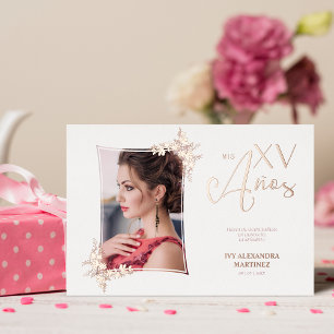 Foto Luxury Real Roos Gold Modern Botanical Lijst Folie Uitnodiging