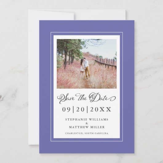 Foto Maagdenpalm Blauw Chic Bruiloft Save The Date (Voorkant)