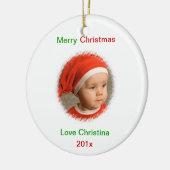 Foto maakt gepersonaliseerde fotoversiering mogeli keramisch ornament (Links)