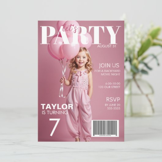 Foto Magazine Stijl Kids Verjaardag Uitnodiging (Staand voorkant)