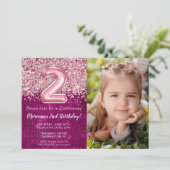 Foto Magenta Roze Glitter 2e verjaardag Kaart (Staand voorkant)
