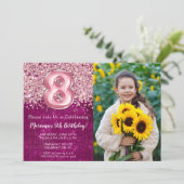 Foto Magenta Roze Glitter 8e Verjaardag Kaart (Staand voorkant)