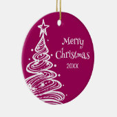 Foto Magenta Roze Wit Kerstboom Gift Keramisch Ornament (Rechts)