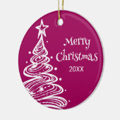 Foto Magenta Roze Wit Kerstboom Gift Keramisch Ornament (Links)