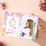 Foto Magische Eenhoorn Regenboog Verjaardagsfeest Bedankkaart<br><div class="desc">Druk uw dankbaarheid uit met betoverde bedankt met behulp van onze Photo Magical Unicorn Rainbow Birthday Party Dank u kaart. Dit is niet zomaar een kaart; het is uw toegangspoort tot het bedanken van uw gasten met een vleugje grillen en charme. Of je nu waardering uitspreekt voor hun aanwezigheid, gaven...</div>
