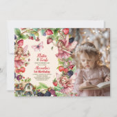 Foto Magische Fairy Strawberry Garden 1e Verjaarda Kaart (Voorkant)