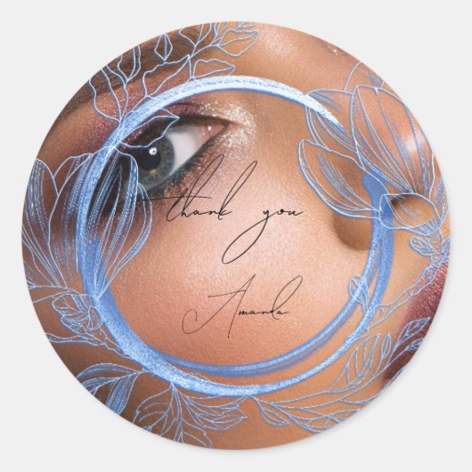 Foto: Magnolia Floral Elegant Blue Ronde Sticker (Voorkant)