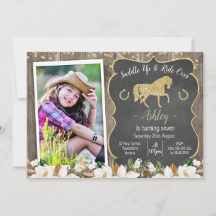 Foto Magnolia Floral Glitter Paard Verjaardag Uitn Kaart