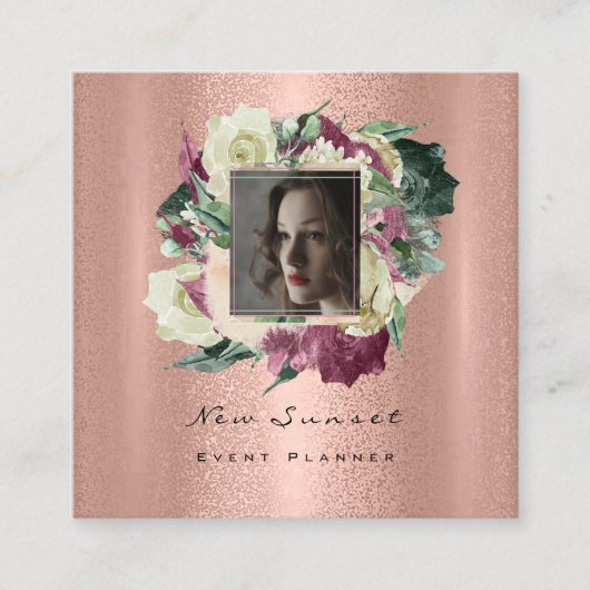 Foto Make-up Artiest Bruiloft Evenement Bloemen Ro Vierkante Visitekaartje (Voorkant)