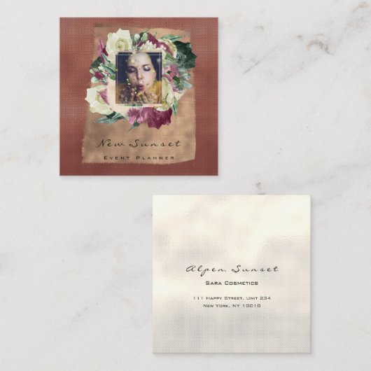Foto Make-up Blog Event Planner Floral Bourgogne Vierkante Visitekaartje (Voorkant / Achterkant)