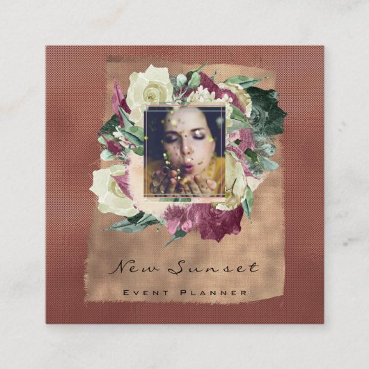 Foto Make-up Blog Event Planner Floral Bourgogne Vierkante Visitekaartje (Voorkant)