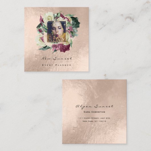 Foto Make-up Blogg Event Planner Floral Blush Roos Vierkante Visitekaartje (Voorkant / Achterkant)