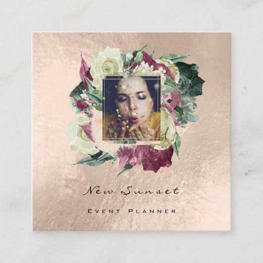 Foto Make-up Blogg Event Planner Floral Blush Roos Vierkante Visitekaartje (Voorkant)