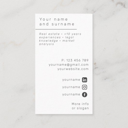 Foto makelaar onroerend goed consultant Visitekaar Visitekaartje (Achterkant)