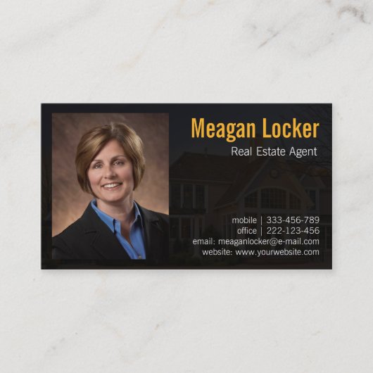 Foto makelaar onroerend goed met huisachtergrond visitekaartje (Voorkant)