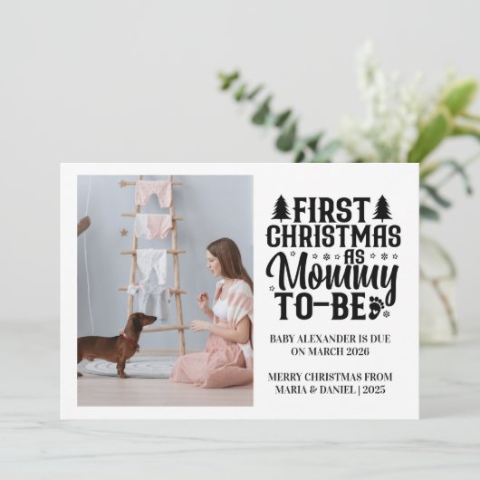 Foto Mama wordt kerstzwangerschap Feestdagenkaart (Staand voorkant)