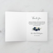 Foto Marine Blauw en Zilver Elegant Bloemen Bruilo Bedankkaart (Binnen)