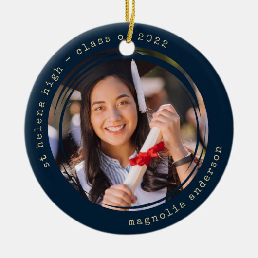 Foto Marine Gold School College Afstuderen Keramisch Ornament (Voorkant)