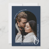 Foto marinesblauwe QR-code bruiloft Save The Date (Voorkant)