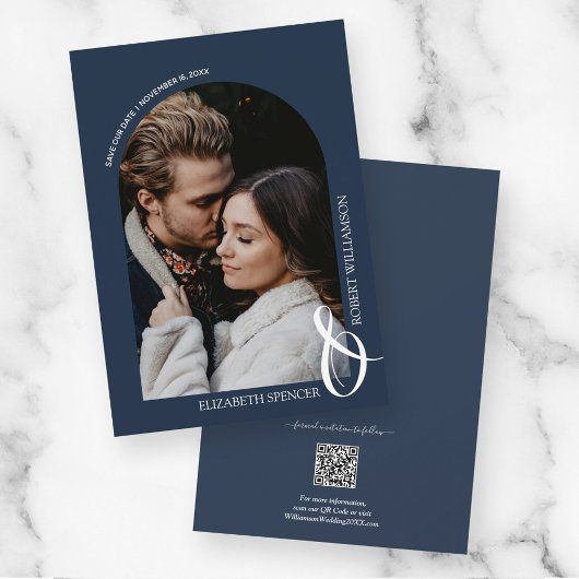 Foto marinesblauwe QR-code bruiloft Save The Date